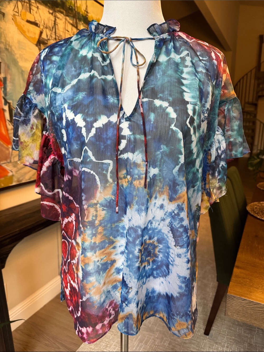 Alice + Olivia Multicolor Tie-Dye V-Neck Short Sleeve Shirt